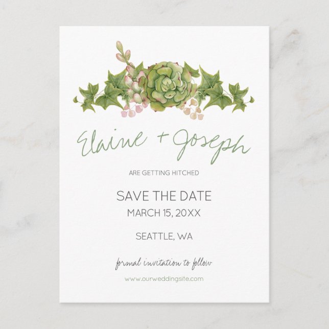 Succulents Rustic Wedding save the date Announcement Postcard (Front)