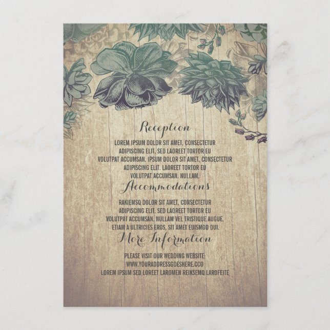 Succulents Rustic Wood Wedding Details Enclosure Card (Front)