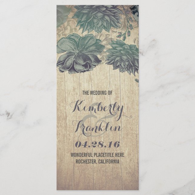 Succulents Rustic Wood Wedding Programs Programme (Front)