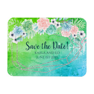 Succulents Save the Date Geometric Magnet
