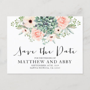 Succulents save the date invitation postcard