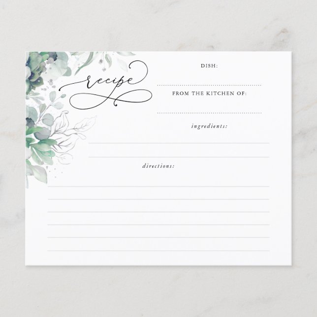 Succulents Silver Greenery Bridal Shower Recipe (Front)