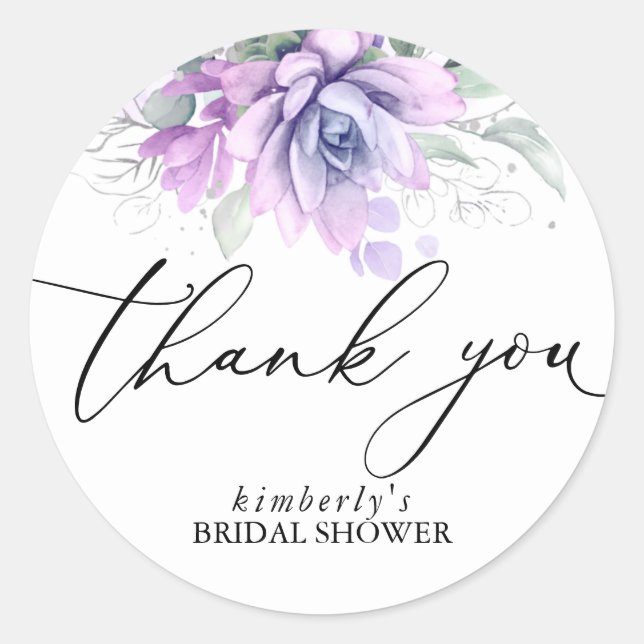Succulents Silver Greenery Thank You Classic Round Sticker (Front)