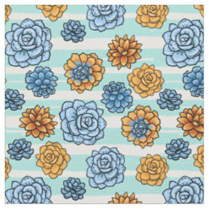 Succulents & Stripes Pattern Fabric