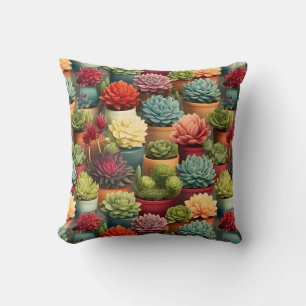 Succulents Terracotta Pots Botanical Cushion