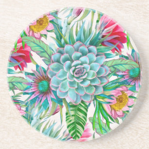 Succulents tropical garden coaster