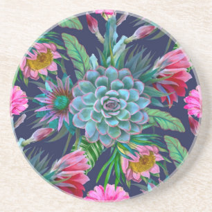 Succulents tropical garden coaster
