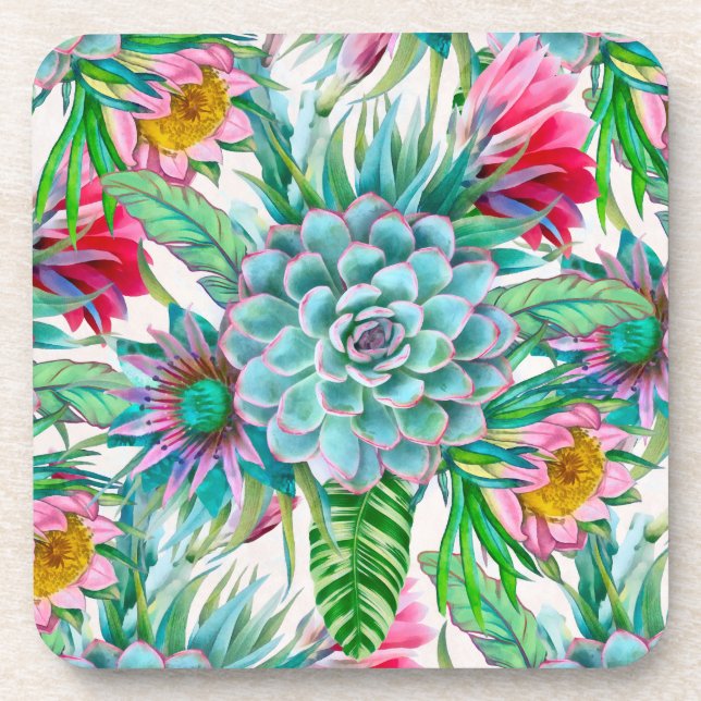 Succulents tropical garden coaster (Front)