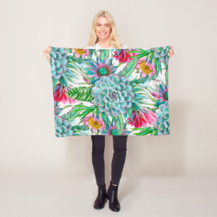 Succulents tropical garden fleece blanket