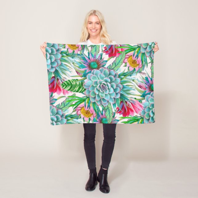 Succulents tropical garden fleece blanket (In Situ)