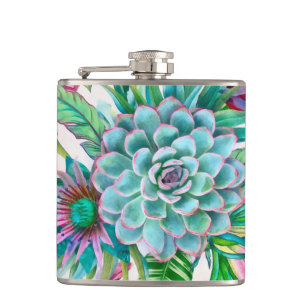 Succulents tropical garden hip flask