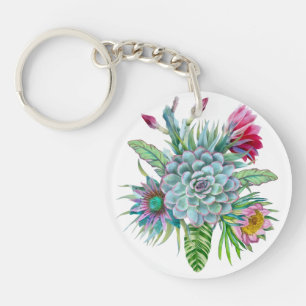 Succulents tropical garden key ring