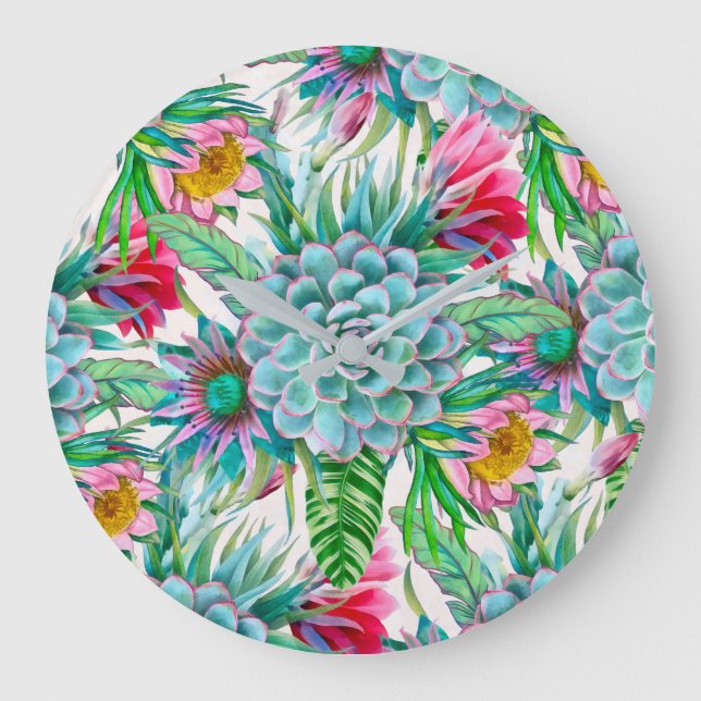 Succulents tropical garden large clock (Front)