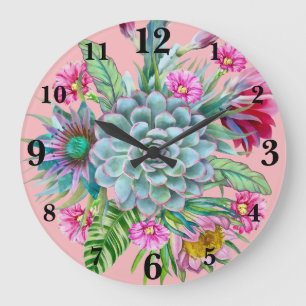 Succulents Tropical Garden Large Clock