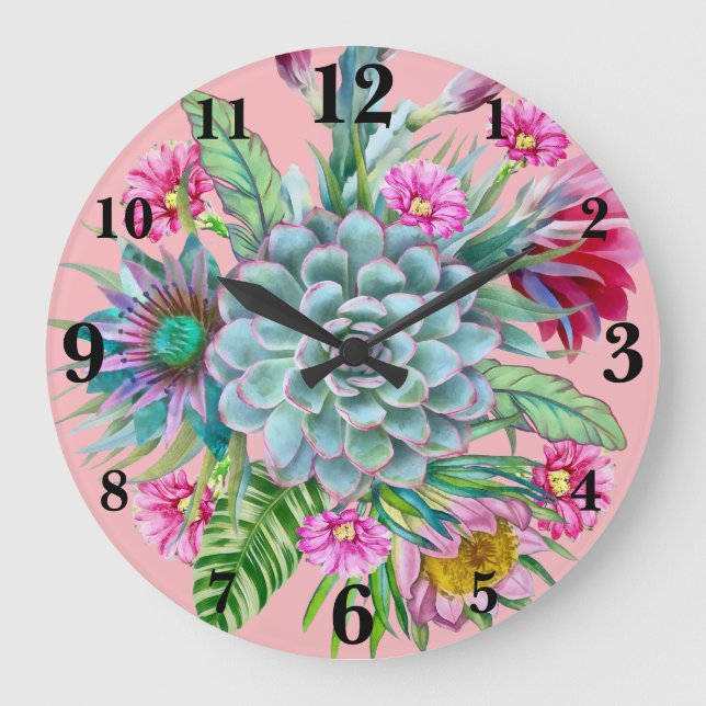 Succulents Tropical Garden Large Clock (Front)
