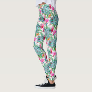 Succulents tropical garden leggings