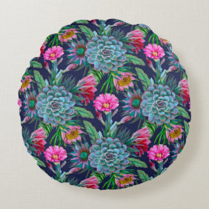 Succulents tropical garden round cushion