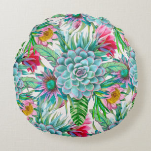 Succulents tropical garden round cushion