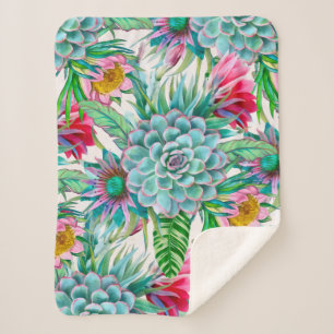 Succulents tropical garden sherpa blanket