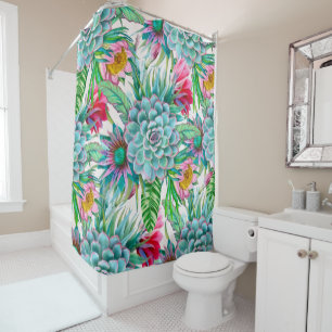 Succulents tropical garden shower curtain