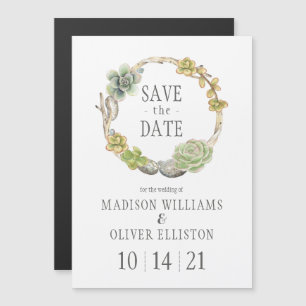 Succulents, Twigs and Stones   Save the Date Magnetic Invitation
