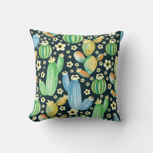 Succulents Watercolor Cactus Floral Pattern Cushion