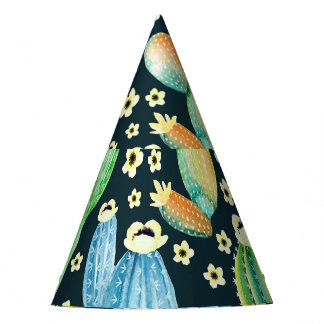 Succulents Watercolor Cactus Floral Pattern Party Hat