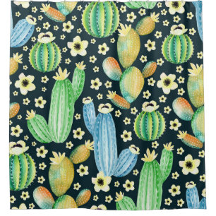 Succulents Watercolor Cactus Floral Pattern Shower Curtain