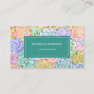 Succulents Watercolor Colourful Pastel Gardening Business Card