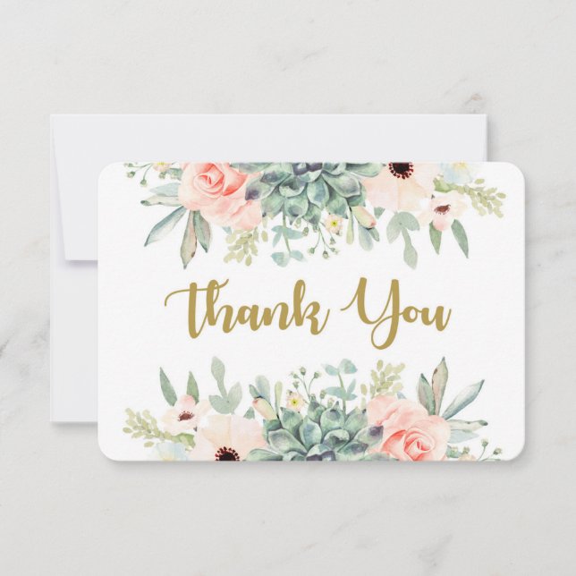 Succulents watercolor floral thank you card (Front)