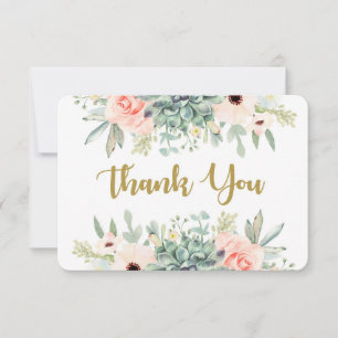 Succulents watercolor floral thank you card