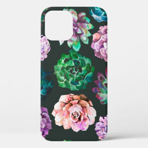Succulents watercolor illustration pattern iPhone 12 case