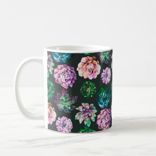 Succulents watercolor illustration pattern coffee mug (Left)