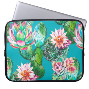 Succulents watercolor illustration pattern laptop sleeve