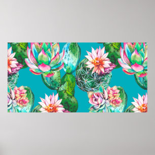 Succulents watercolor illustration pattern poster