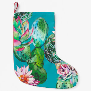 Succulents watercolor illustration pattern small christmas stocking