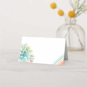 Succulents watercolor orange green art place cards