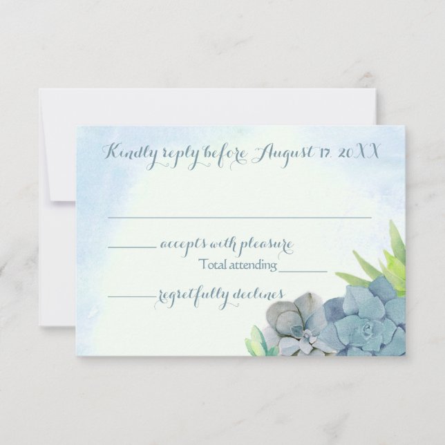 Succulents Wedding Blue Watercolor RSVP (Front)