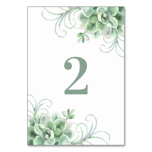 Succulents wedding. Green cactus. Watercolor cacti Table Number