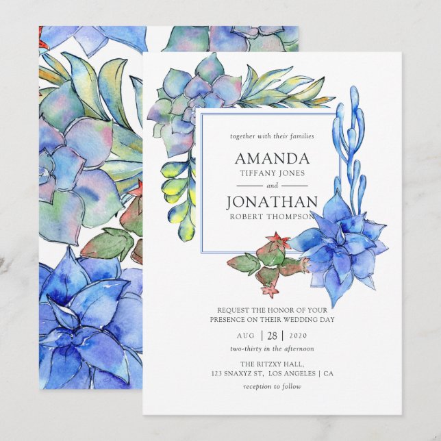 Succulents Wedding Invitation (Front/Back)
