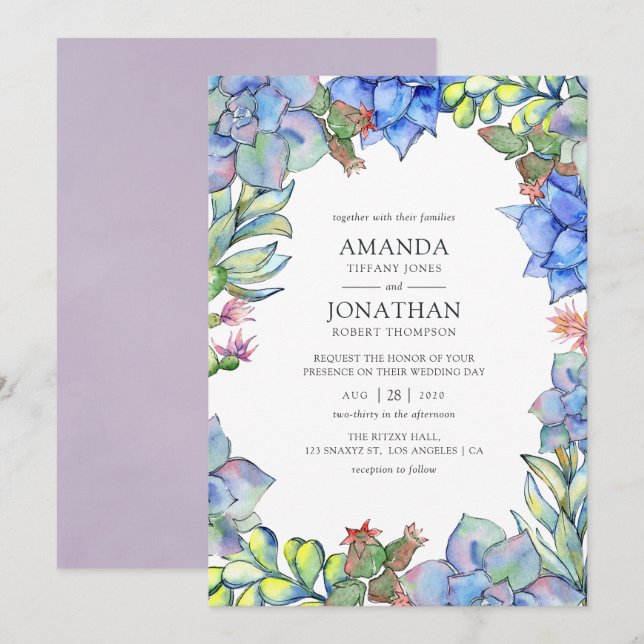 Succulents Wedding Invitation (Front/Back)