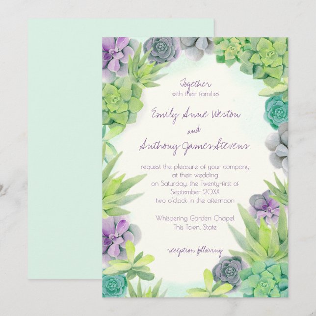 Succulents Wedding Watercolor Invitation (Front/Back)