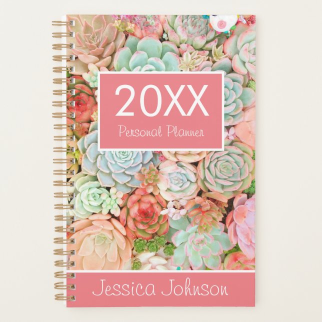 Succulents Weekly Monthly Personalised Personal Planner (Front)