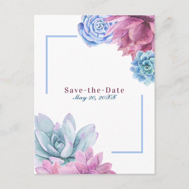Succulents White Chic Rustic Fiesta Save the Date Announcement Postcard (Front)
