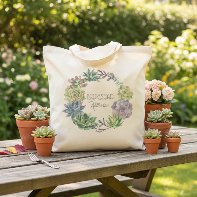 Succulents Wreath Bridesmaid ID517 Tote Bag (Creator Uploaded)