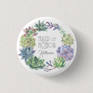 Succulents Wreath Maid of Honour ID517 3 Cm Round Badge