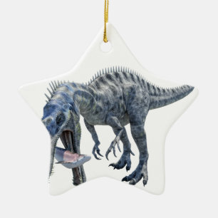 Suchomimus Dinosaur Eating a Shark Ceramic Tree Decoration