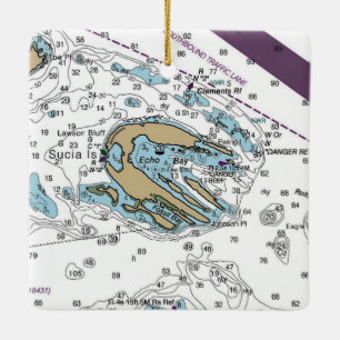 Sucia Island WA Chart Ceramic Ornament