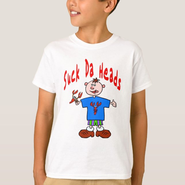 Suck Da Heads: Kids Crawfish Cartoon T-Shirt (Front)