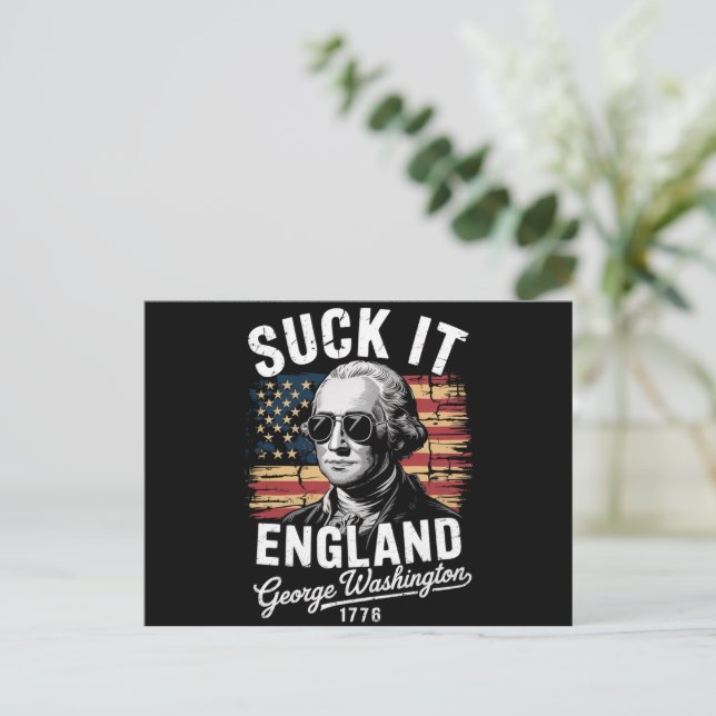 Suck It England 4th of July George Washington 1776 Postcard (Standing Front)
